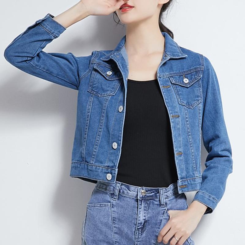 Autumn Blue Long Sleeve Jeans Jacket Women Korean Style Female Short Jacket Long Sleeve Turn-down Collar Denim Jackets