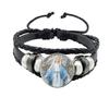 Virgin Mary Baby Jesus Christian Catholicism Jewelry Black Button Leather Bracelet Blessed Mother Religious Glass Cabochon Gift