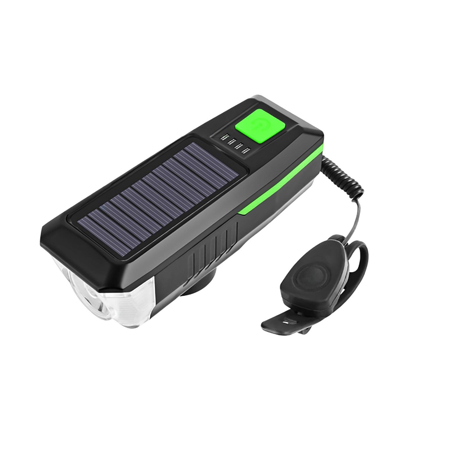 Solar Powered Bicycle Headlight Front Flashlight USB Rechargeable Mountain Bike Light with Remote Control Waterproof Design for Night Riding