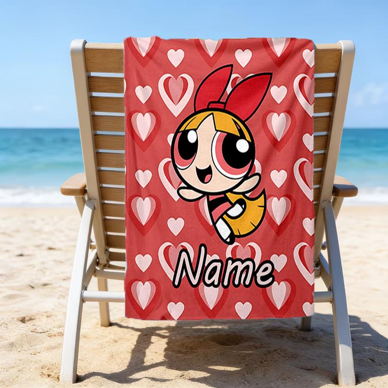 1pc The Powerpuff Girls4 Beach Towel with Custom Name, Beach/Swimming/Bath/Picnic/Camping Towel, Suitable for Seaside Beaches