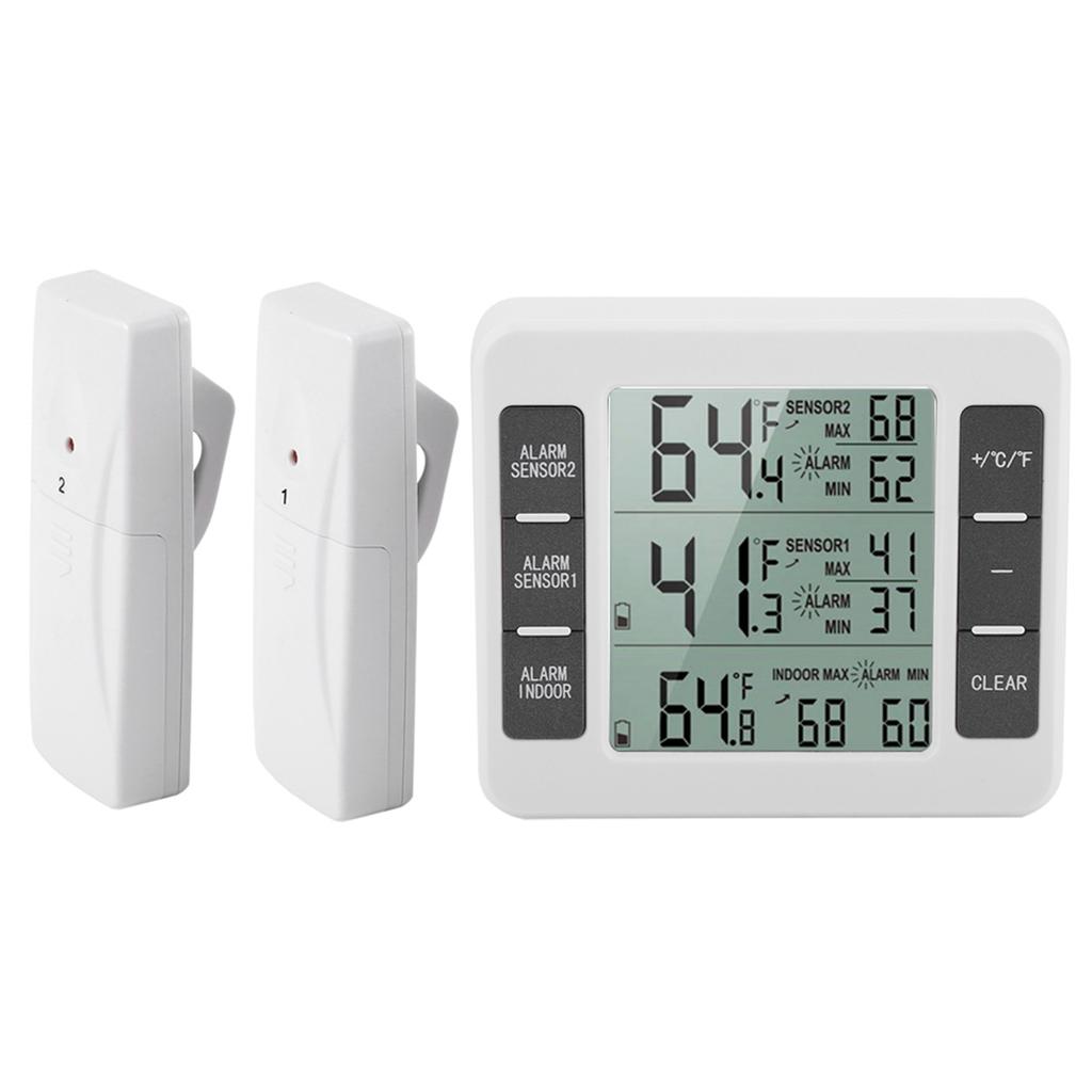 Wireless Digital Audible Alarm Refrigerator Thermometer with Maximum Display for Indoor and Outdoor Use