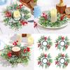 Holiday Decorative Candlestick Artificial Berries Wreath Candle Holder Rings for Christmas Table Centerpieces Ornament