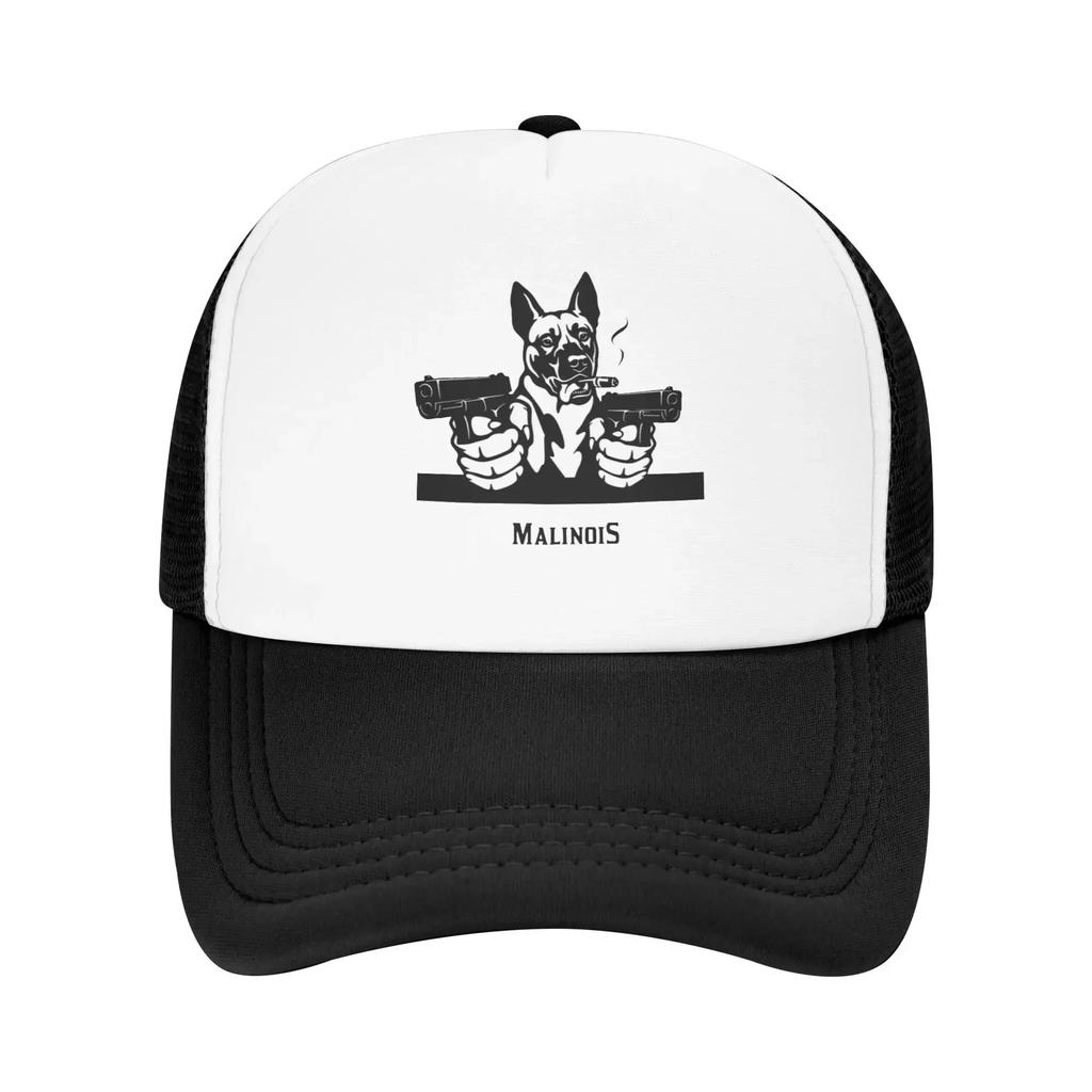 Funny Malinois Dog with Gun 2025 Belgian Shepherd Custom Mesh Baseball Caps Women Unisex Female Beach Sunscreen Hat Peaked Cap
