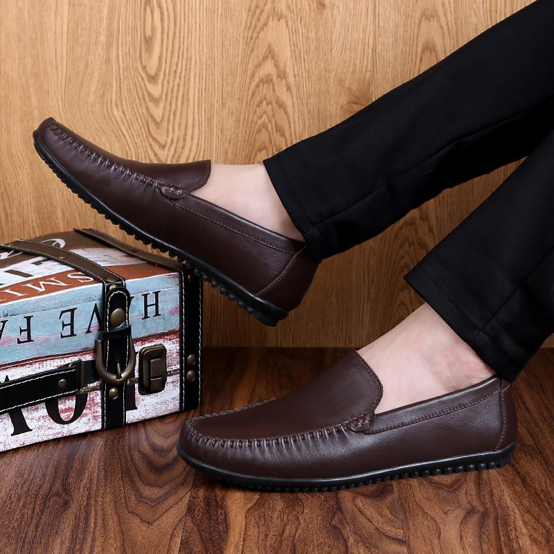 Fashion Leather Men's All-match Loafers Slip-On Comfortable Walking Shoes Classic Business Casual Shoes for Men Soft Luxury Brand Flats