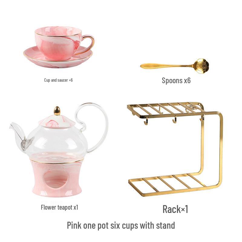 Elegant Nordic Flower Tea Set with Wax Heater