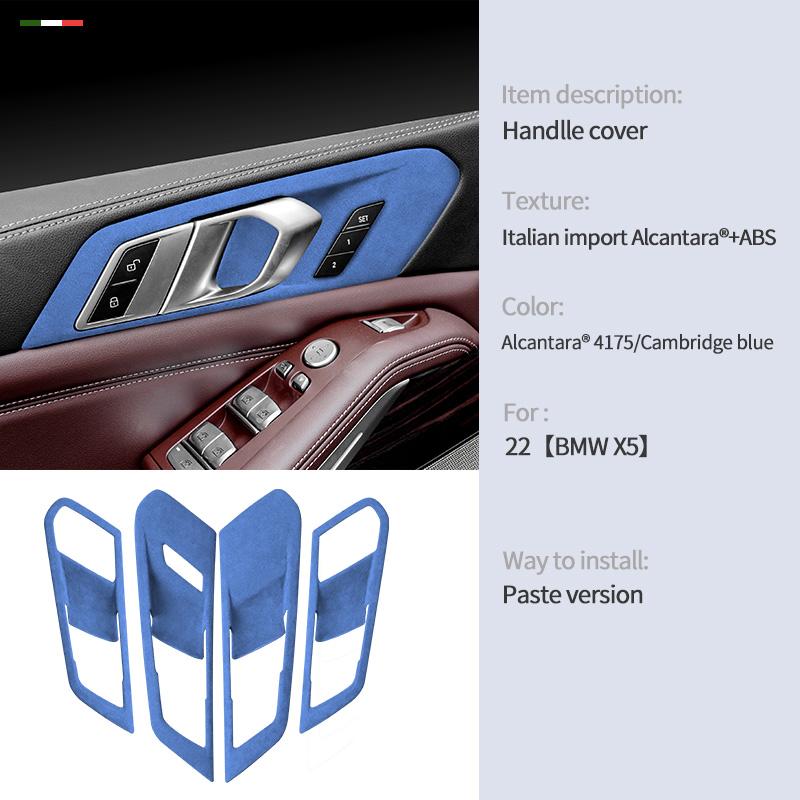 4PCS For BMW X5 G05 2024 Top Suede Interior Door Handle Bowl Frame Trim Stickers Covers Car Accessories