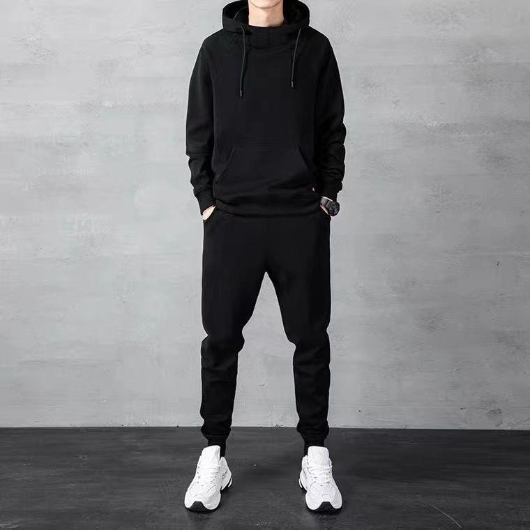 Herren Fleecegefütterter Hoodie & Jogger Übergröße Set im koreanischen Stil, Trendige Freizeitkleidung
