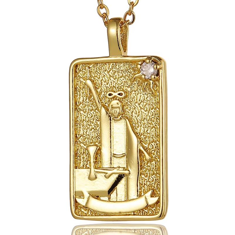 

Original Zirconia Tarot Card Necklace Classic Tarot Queen Lover Magician Moon Wealth Amulet Stainless Steel Jewelry 45cm