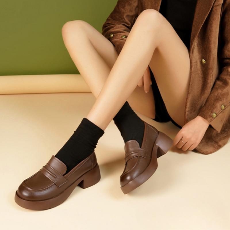 Damenmode Schuhe mit dicker Sohle und dickem Absatz Herbst Neu Rundkopf Tiefer Ausschnitt Slipper Bequeme Low-Top-Schuhe