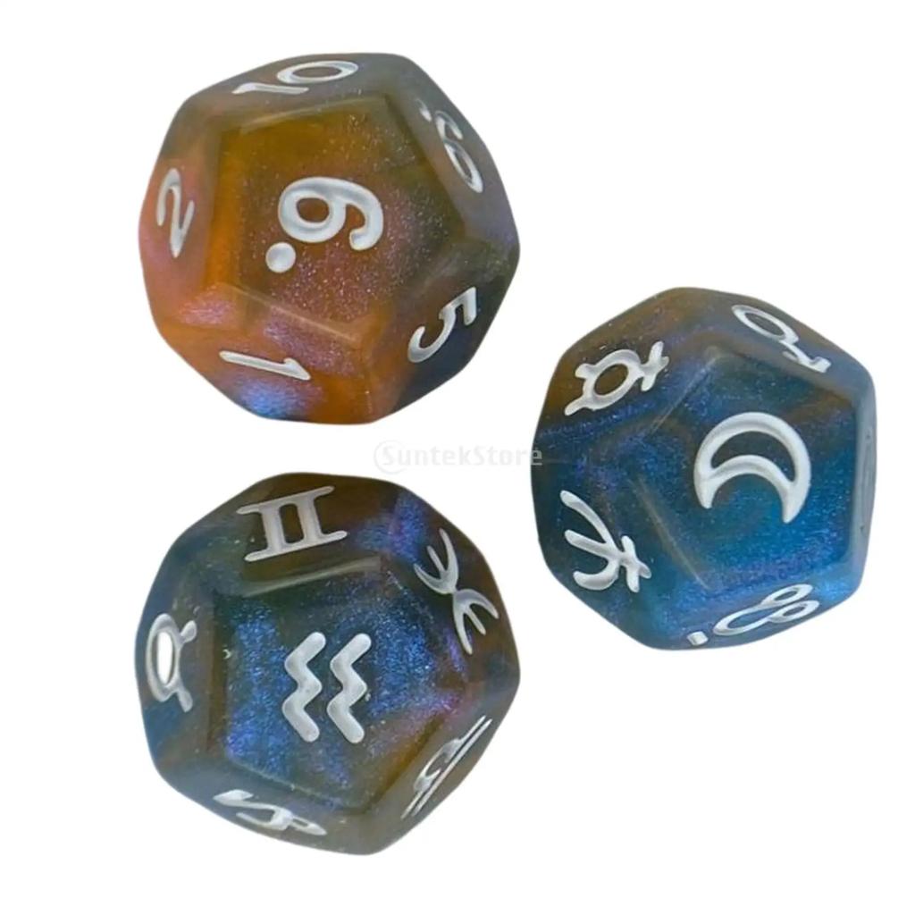 3x 12 Sided Dice Entertainment Toys Astrology Dice for KTV Role Playing Game Table Party Dice Multifaceted Party Game