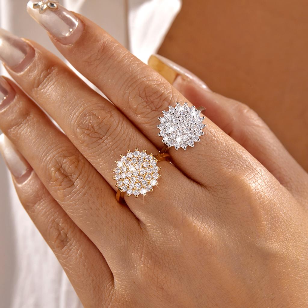 Luxury Elegant Big Flower Zircon Ring for Women Sparkling Cubic Zirconia Sunflower Finger Rings Wedding Promise Bridal Jewelry