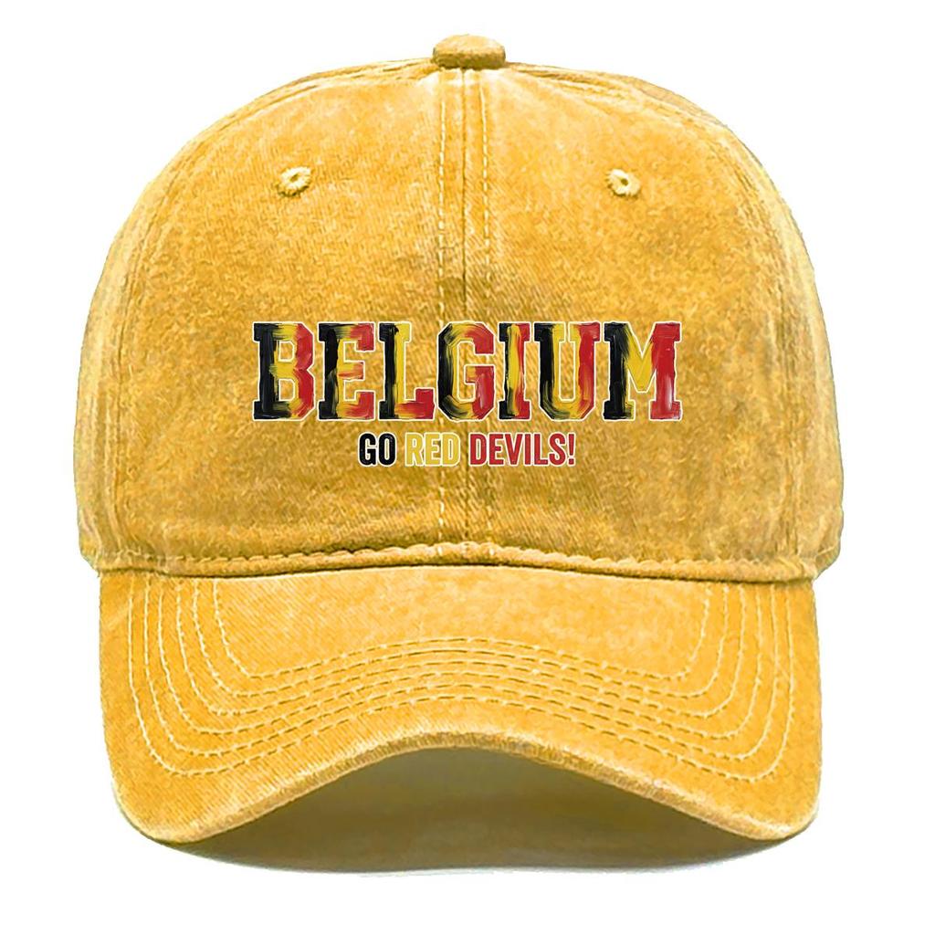 "BELGIUM" "GO RED DEVILS" Flag Printed Baseball Cap , Adjustable Snapback Baseball Cap Trendy Casual Hip Hop Raw Brim Woman's Cap