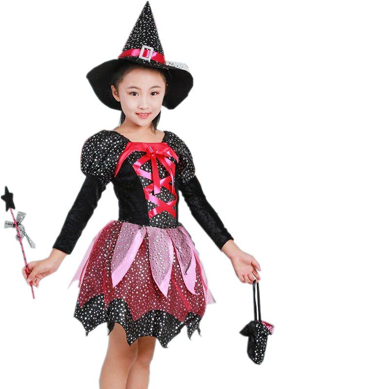 Children Cosplay Halloween Witch Costume Teens Baby Girl Gown Dress Infant
