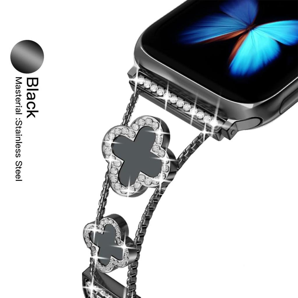 Luxury Style Four-leaf Clover Watch Band For Apple Watch metal with diamonds For iWatch watch bands, high-end luxury Design