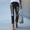 Trendy Women's Vintage Black Distressed Jeans, Frayed Rips & Raw Hem Casual Pants, Streetwear Jeans for Daily & Casual Outings