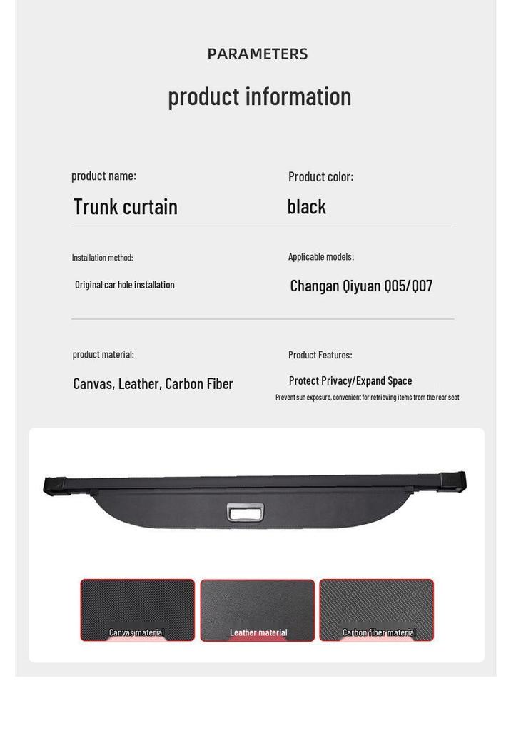 Changan Qiyuan Q05/Q07 Trunk Sunshade and Tailgate Storage Divider (Fits 23-26 Models)