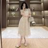 French Heavy Industry Lace Embroidered Lapel Single-breasted Waist Slim Dress Dress