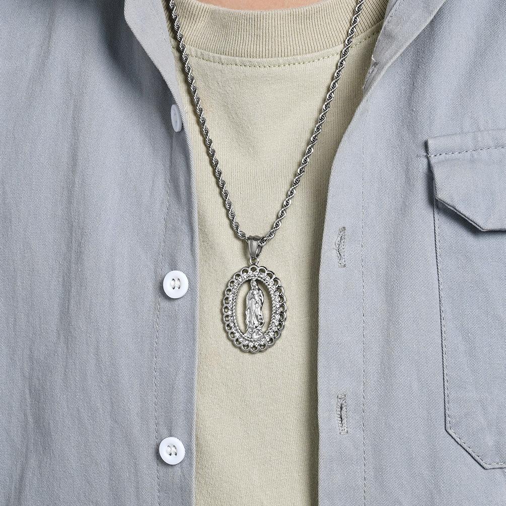 Hip Hop HIPHOP Jewelry Titanium Steel Gold Plated Diamond Virgin Mary Necklace Personalized Fashion Pendant
