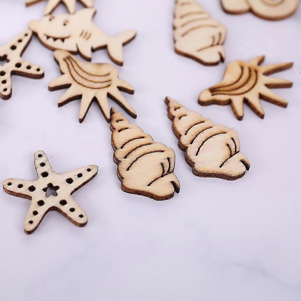 50 Pieces/Set Ocean Animals Shape Wood Slices Rustic Natural Wood Cutouts Kit