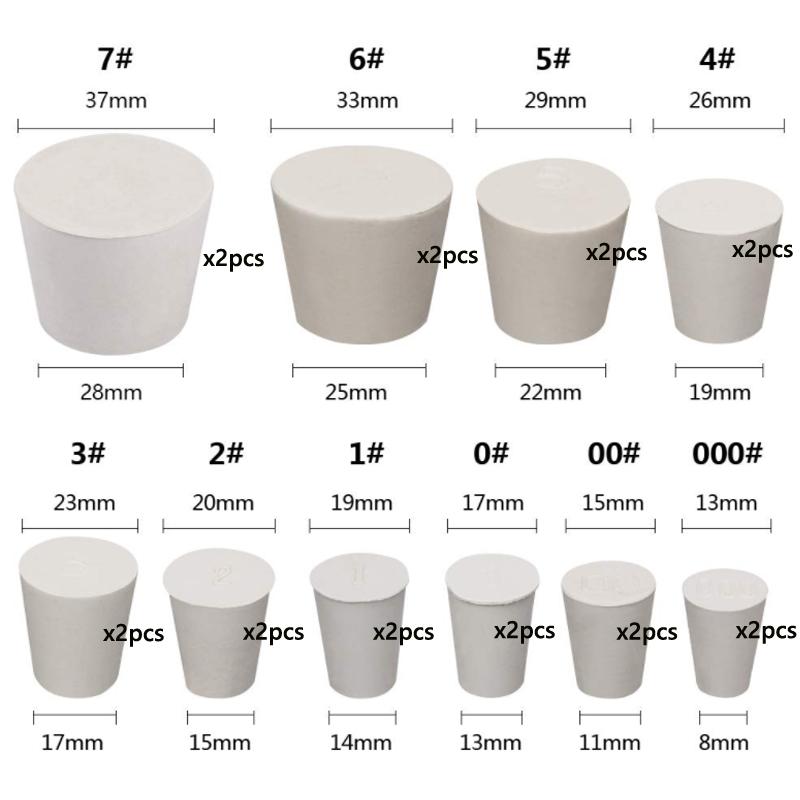 1~26pcs Lab Rubber Stoppers Solids White Tapered Plugs for Chemistry Flask Test Tube Alkali-Resistant Sealing Bungs 7