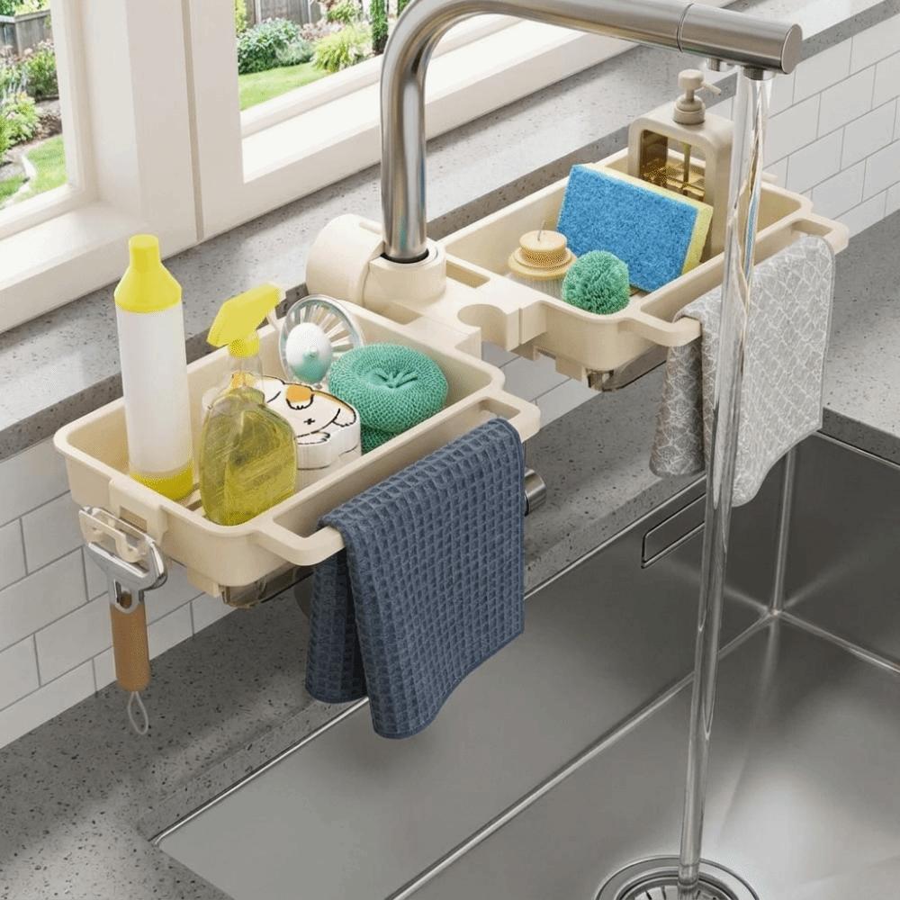 Hanging Sink Faucet Organizer Plastic Sponge Storage Rack Practical Faucet Drain Rack for Kitchen