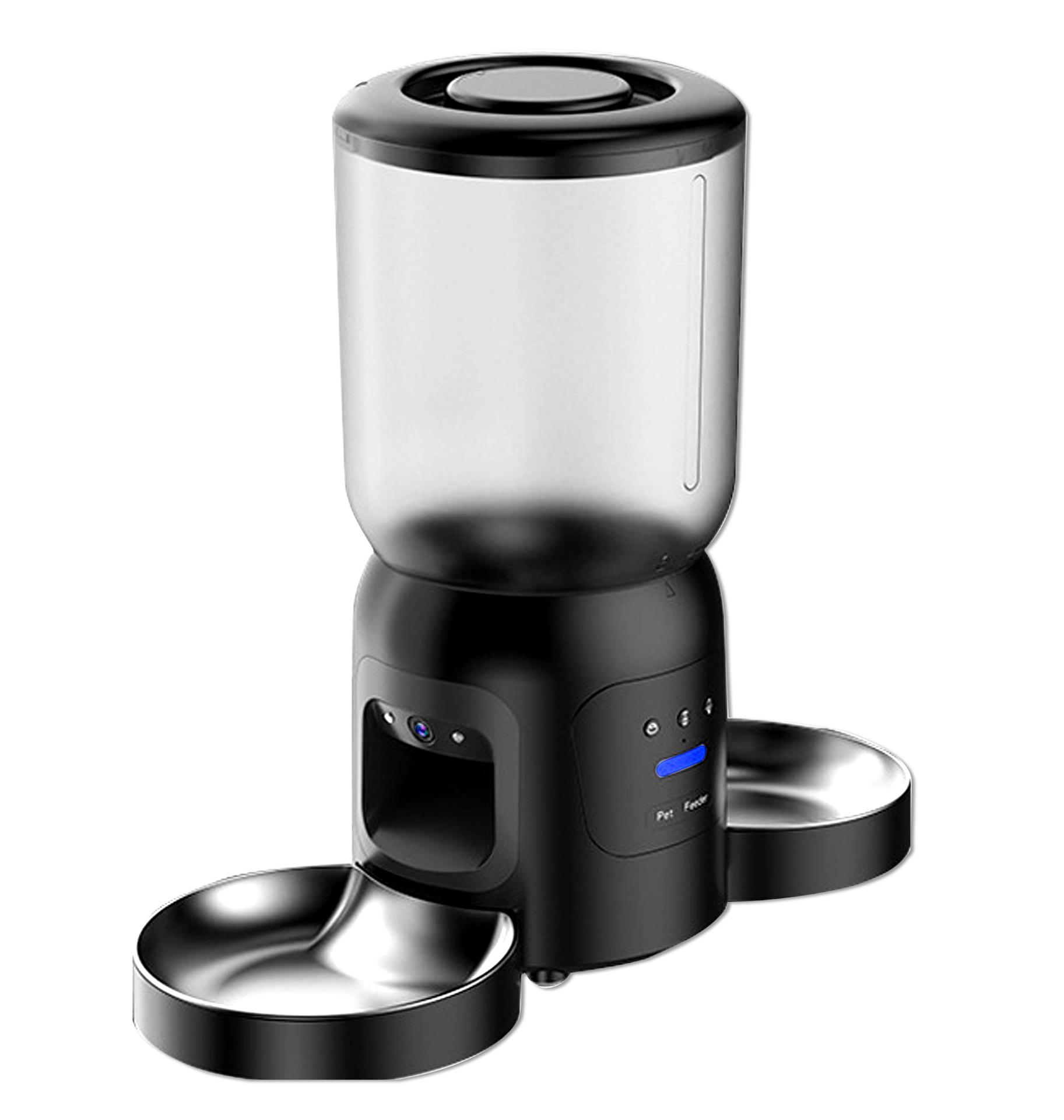 Smart Dual Bowl Pet Feeder with 6L Capacity, Pet Recognition, Voice Intercom, and Cloud Video Recording 6L чёрный