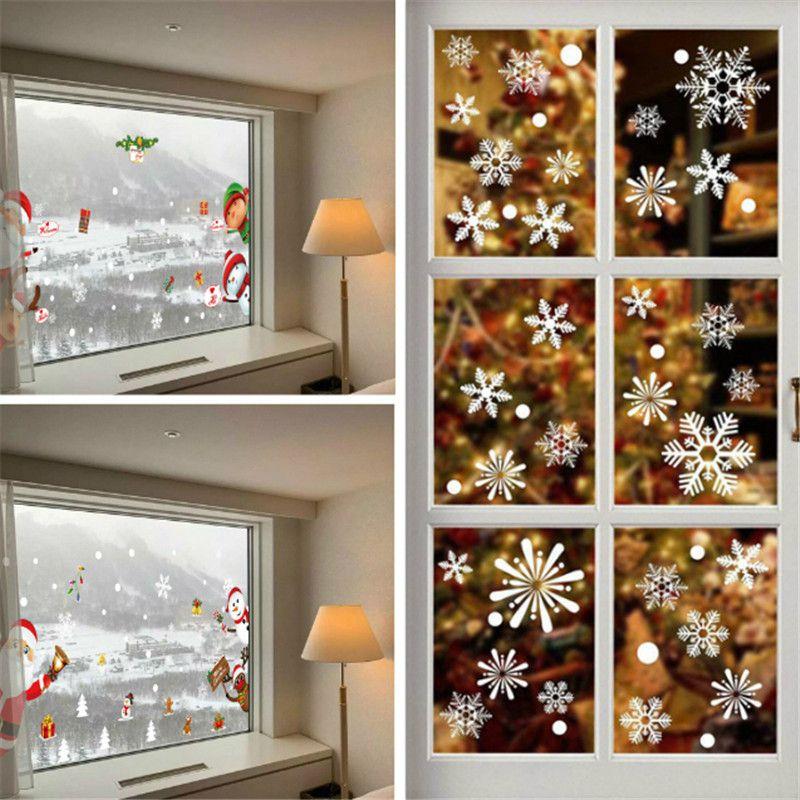 Removable Pvc Christmas Window Stickers With Snowflakes And Merry Christmas Designs