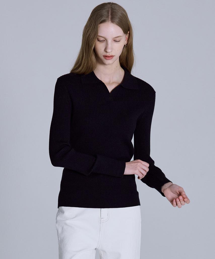 BASIC HOUSE Women'S Collared Long-Sleeve Sweater Navy Lykt7203