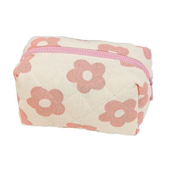 Girls Quilted Cosmetic Bag Makeup Brush Organizer Floral Soft Pencil Case Zippered Cosmetic