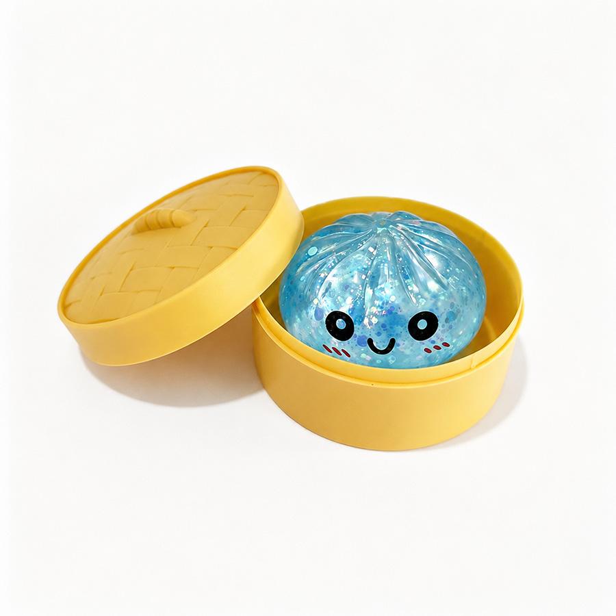 Glitter Mini Broodje Squishy Stressverlichter Fidget Speelgoed Met Stoomoven Doos Decompressie Knijpen Simulatie Voedsel Speelgoed Cadeau blue