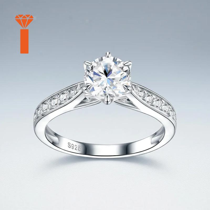 Spot Inventory Available Six Prong 1ct Round Moissanite Ring Graduated Multi Size Pave Split Shank S925 Silver Rings