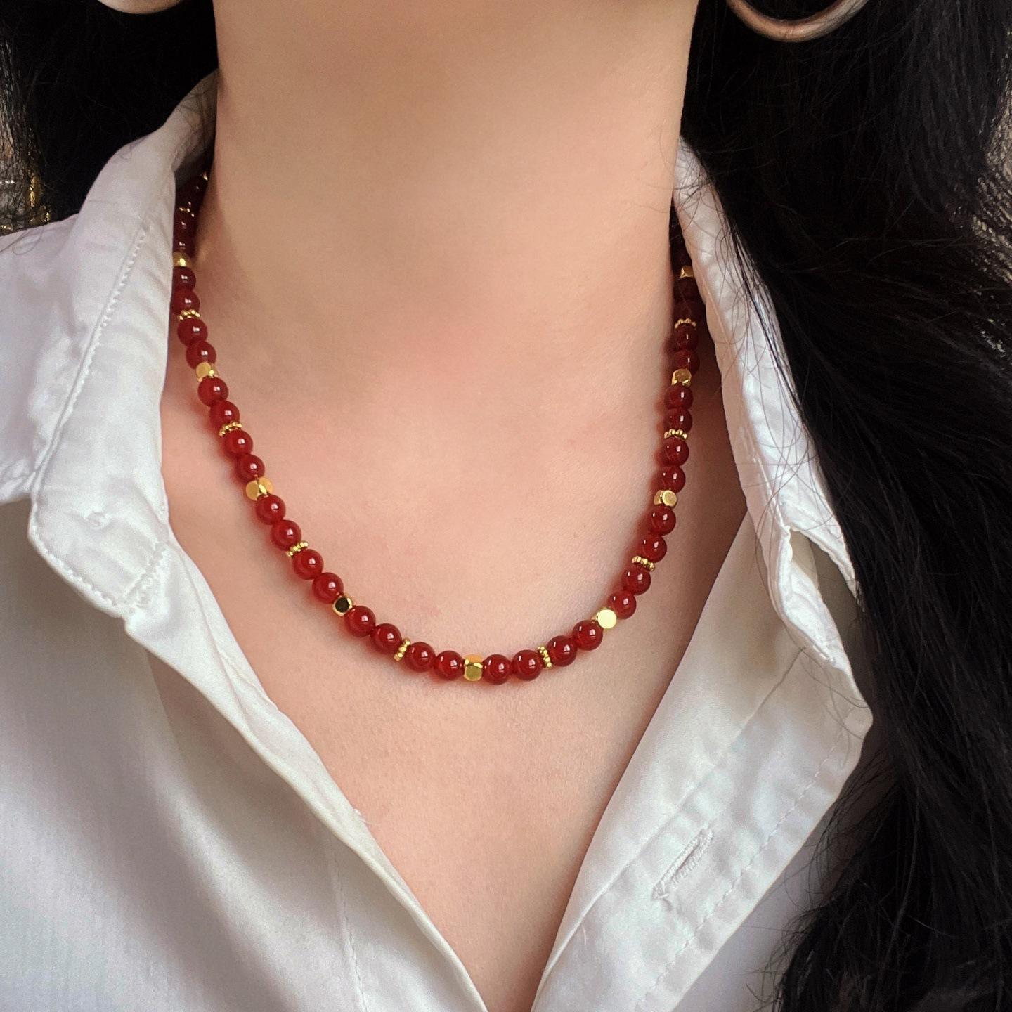 

6Mm Natural Ice-Permeable Pigeon Blood Red Chalcedony Agate Multi-Circle Design Necklace, Fidelity