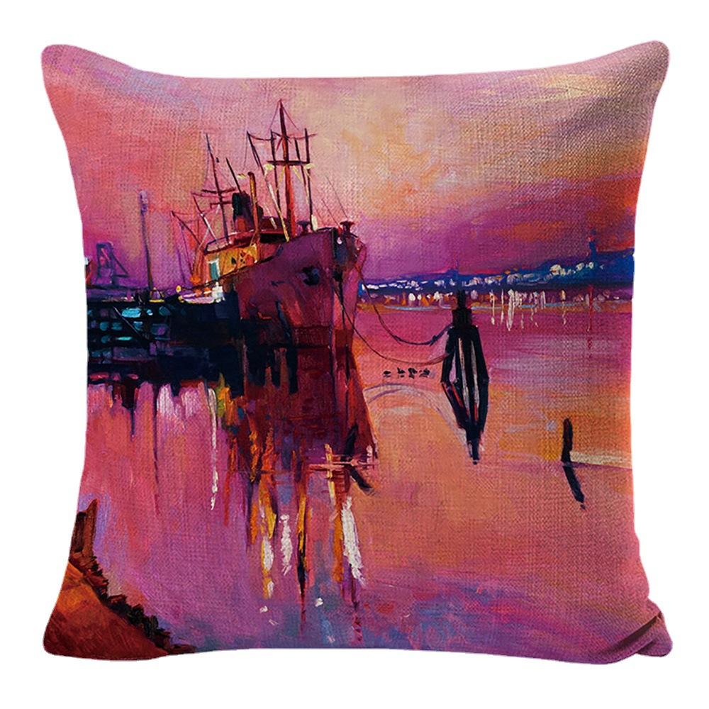 New Linen Pillow Cover Oil Painting Landscape Office Lumbar Pillow Cover Home Sofa Pillow Home Pillow