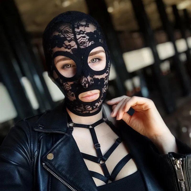 Black Lace Mask Unisex Sexy Head Mask Elastic Face Cover For Cosplay Party Performance Headgear