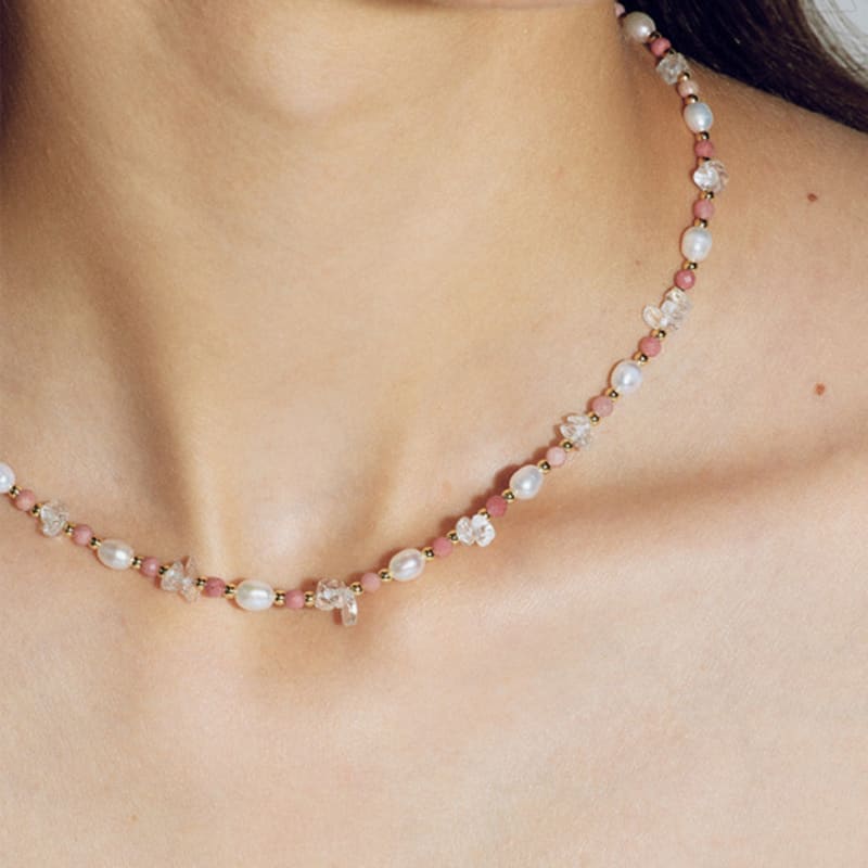 Les Bijoux Philosophy LB_Pearl and pink gem necklace