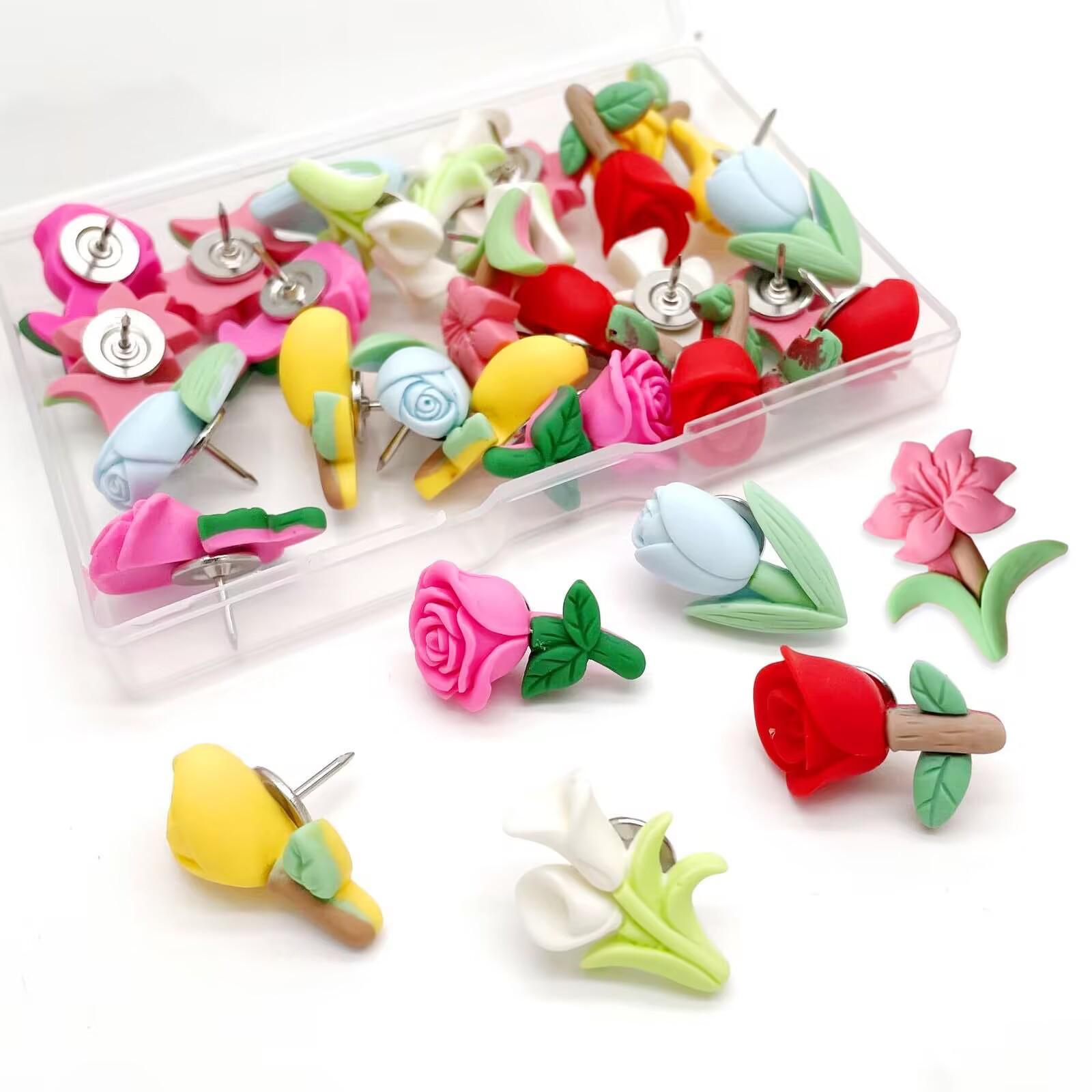 3D Flower Resin Thumbtacks for Creative Photo Wall Decoration 20 pieces/box