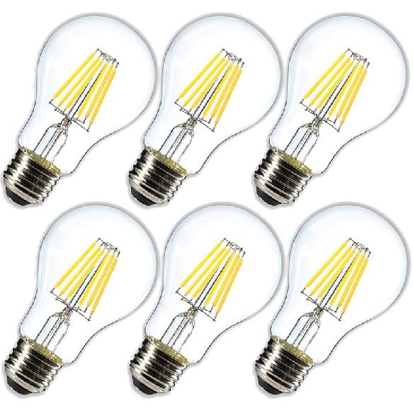 Dimmable 6W Vintage LED Edison Bulb 4000K Daylight White A19 /A60 LED Light Bulbs 600LM Led Filament Bulb 60W Equivalent E26 Medium Base Clear Glass