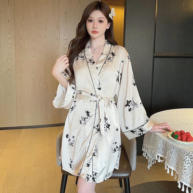 New nightgown women's summer ice silk suspender two-piece nightgown sexy temptation jacquard hanging skirt pajamas loungewear
