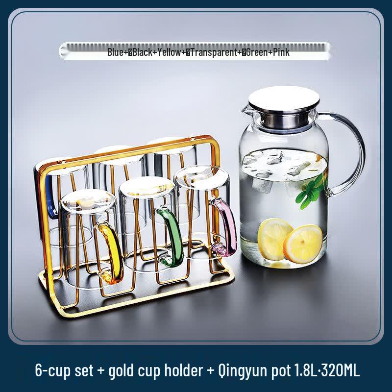 Thickened High Borosilicate Glass Teapot & 6 Colored Mug Set