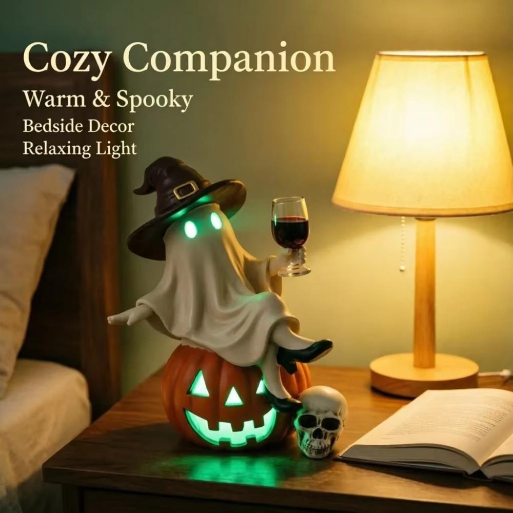 Resin LED Ghost Figurines Cute Ghost Wine Glass Statue Creative Ghost Light Up Decor For Entryway