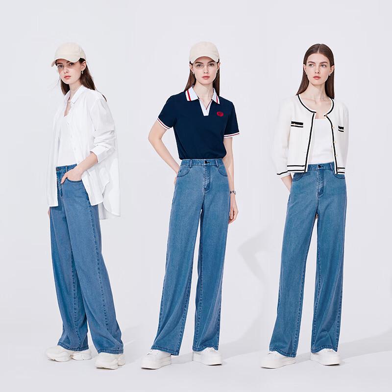 Navigare Women's Elastic Waist Straight Leg Denim Jeans