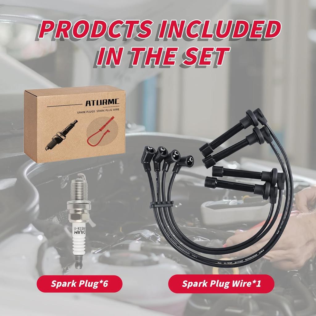 Set of 4 PCS Ignition Spark Plug Wires 32702-P0A-A00 8028 RC-HE73 671-4179 & 4 Iridium Spark Plugs Set Compatible with 1998-2001 Honda Accord DX