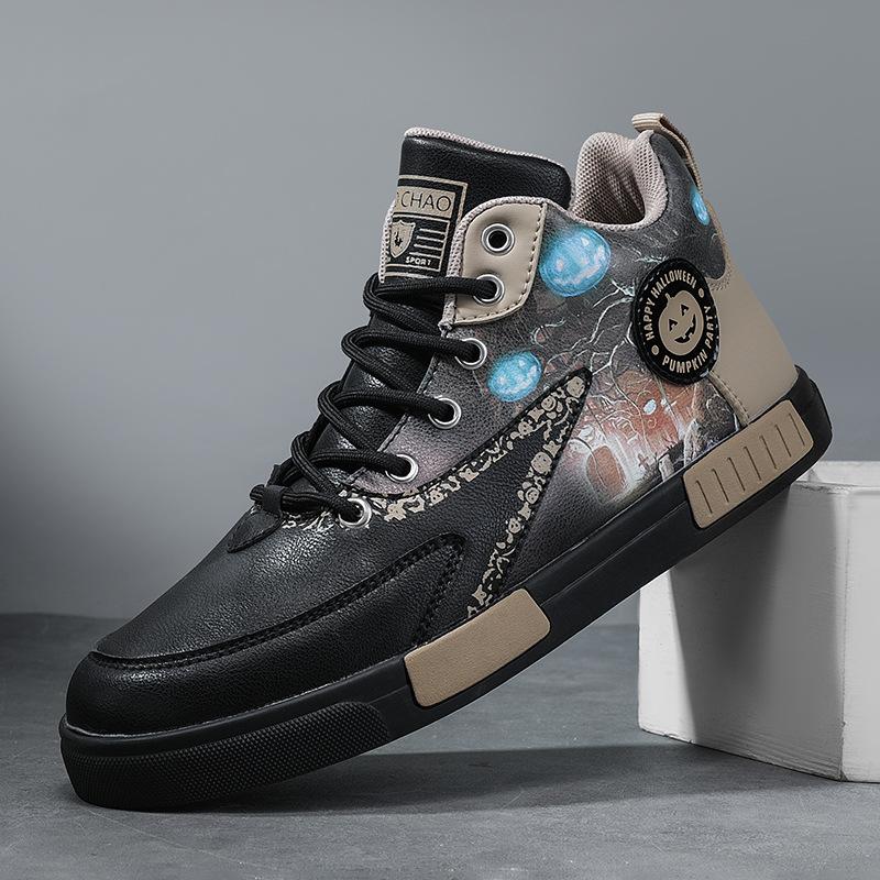 39-47 Large size foreign trade casual shoes New men's shoes Youth fashion high-top board shoes Guochao leather sneakers