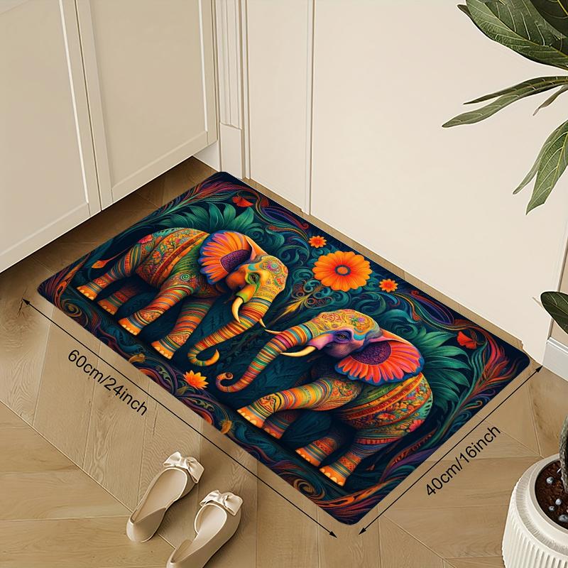 Psychedelic Elephant Rug Colorful Boho Entryway Doormat NonSlip Easy Clean Vibrant Carpet for Living Room Bedroom Pet Friendly