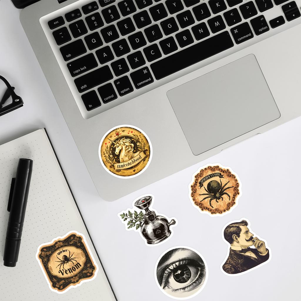 50PCS European Retro Gothic Apothecary Stickers, Creative Graffiti Decals for Laptop, Skateboard & Decoration