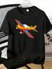 Bright Retro Propeller Plane Print Unisexs Cotton Short Sleeve Tee Crew Neck Casual Summer Daily Top For Aviation Fan Adult Male