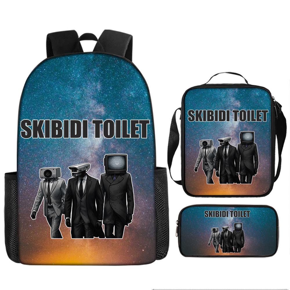 Fast Delivery Skibidi Toilet Backpack Cross-border Fashion Backpack Retro Schoolbag Cartoon Backpack Three-piece Set