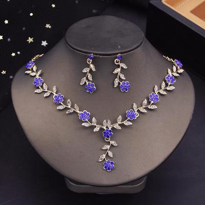 Rhinestone Bride Jewelry Sets for Women Flower Choker Earrings Wedding Dress Bridal Accessories
