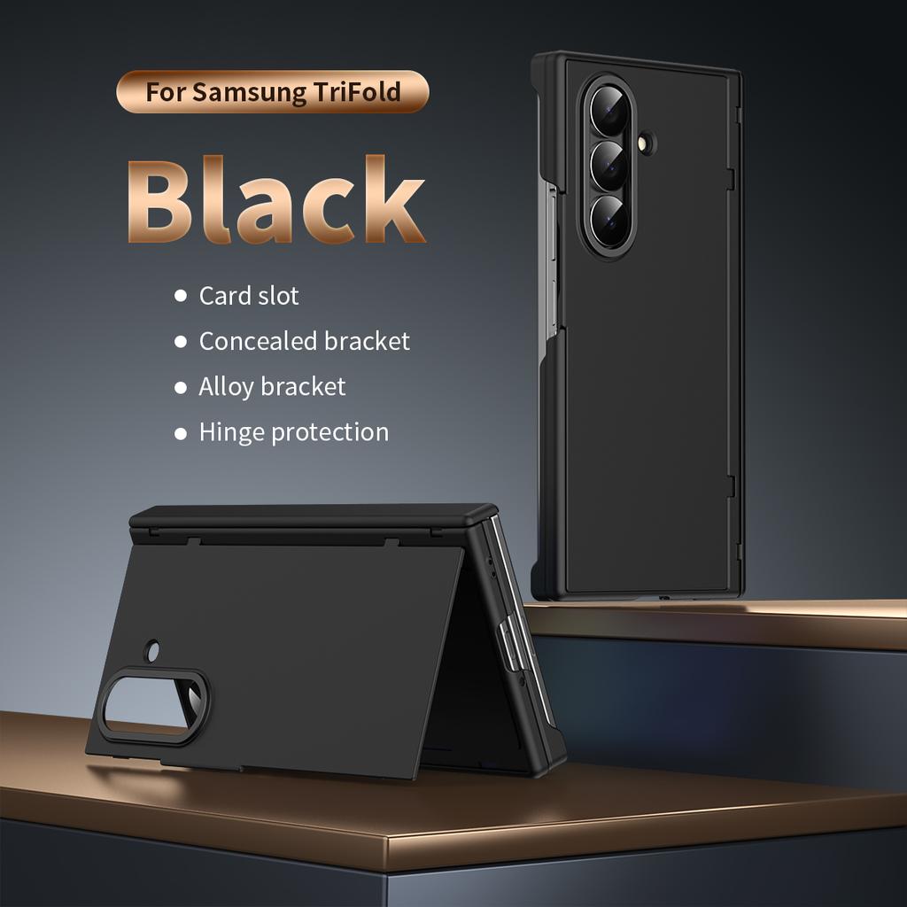 For Samsung Z Trifold Case Invisible Insert Card Slot Hinge Protection Refreshing Touch Anti-Fingerprint Phone Stand Cover