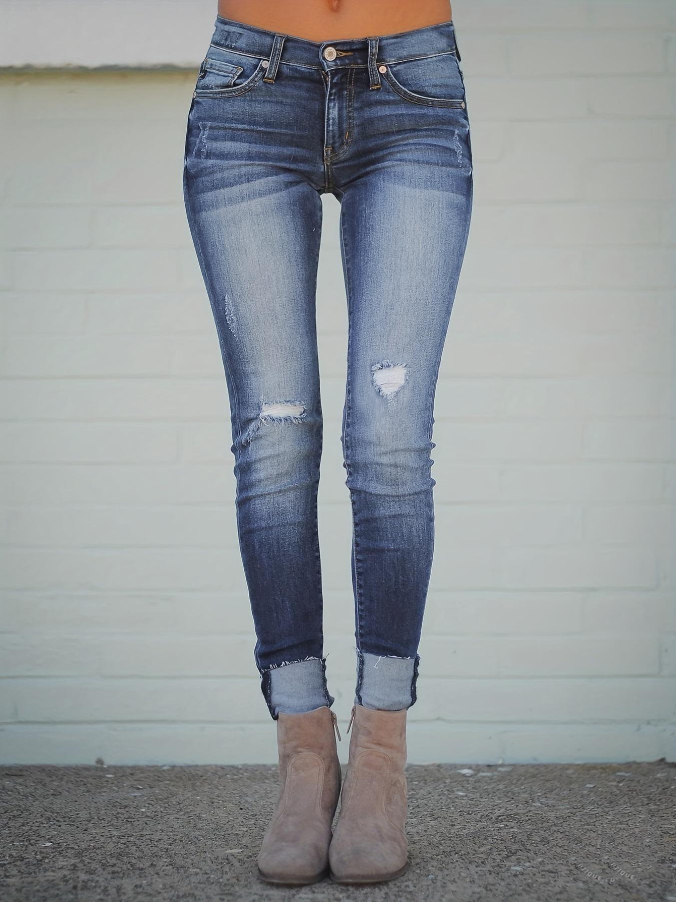 

2024 Джинсы женские с высокой посадкой, облегающие, универсальные – Модный европейский и американский стиль M синий